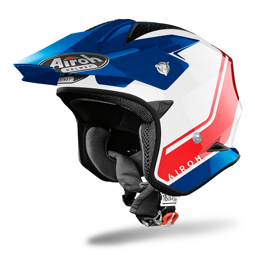 Airoh TRR-S Trial Keen Open Face Motorcycle Helmet - Blue/Red Gloss