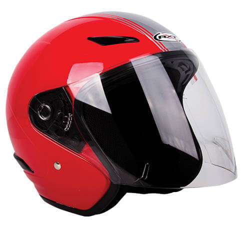 Rxt A218 Metro Retro Open Face Motorcycle Helmet - Red/Light Silver