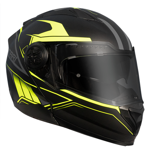 RXT 909 Flip-Up Motorcycle Helmet Matt Black/Fluro Yellow Medium