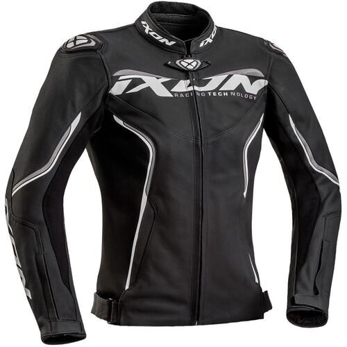 Ixon Lady Trinity Leather Motorcycle Jacket - Black/White/Grey