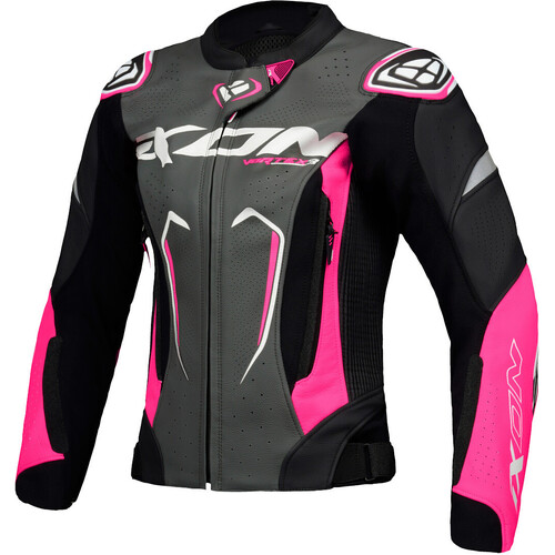 Ixon Vortex 3 Ladies Leather Motorcycle Jacket Black /Pink /White (Sm)