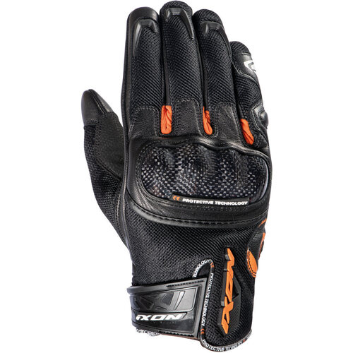 Ixon Rs Rise Air Ultra Ventilated Leather Motorcycle Gloves - Black/Orange