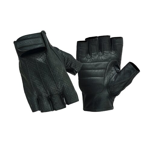 Johnny Reb Man's Sandover Perf Fingerless Motorcycle Leather Gloves  - Black