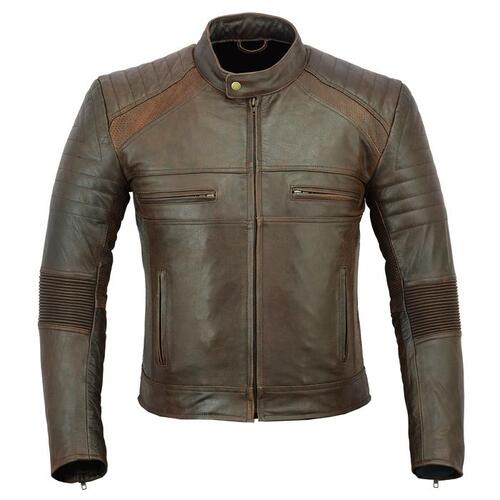 Johnny Reb Man's Botany Vintage Motorcycle Leather Jacket - Brown