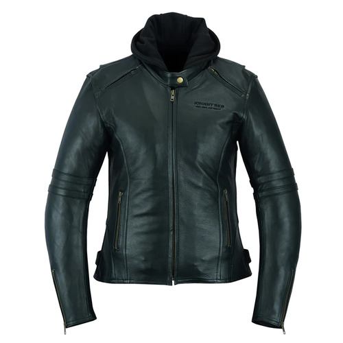 Johnny Reb Women's Hawkebury Removable Hood Motorcycle Leather Jacket - Black