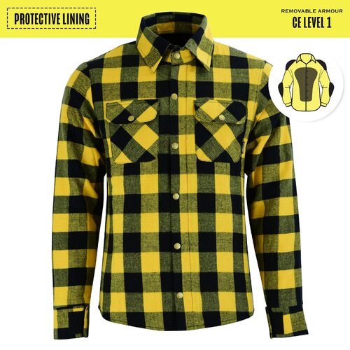 Johnny Reb Man's Waratah  Lining Motorcycle Shirts - Black/Yellow Check