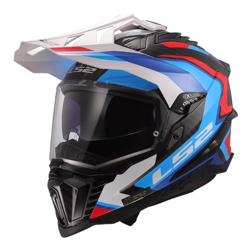 LS2 MX701 Explorer Carbon Frontier II Helmet - White / Blue / Red [Size: XS]