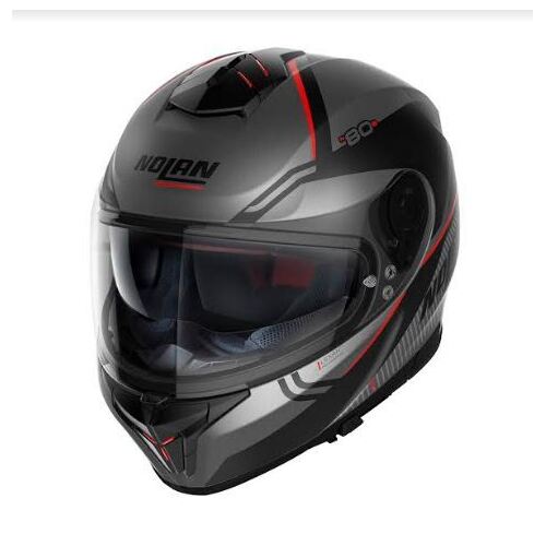 Nolan N80-8 Astute N-Com  Motorcycle Helmet - Flat Grey/Black/Red 24 Large