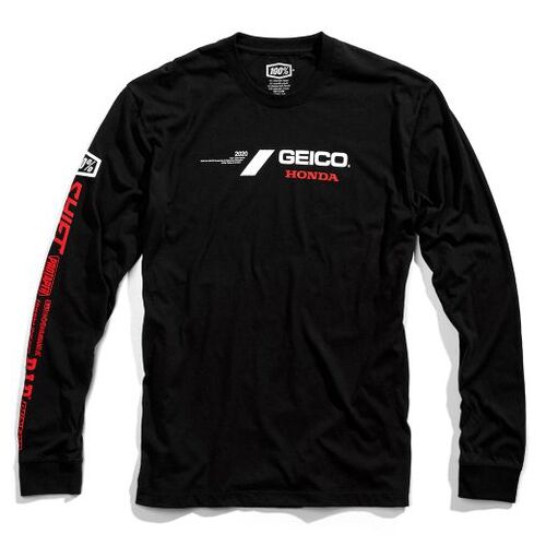 100% Geico Honda Raceday Long Sleeve Motorcycle T-Shirt -  Black