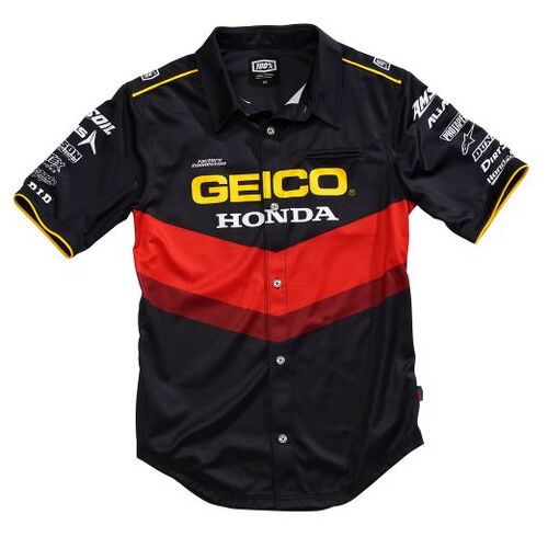 100% Geico Honda Pilot Pit Team Motorcycle Shirt Medium - Black