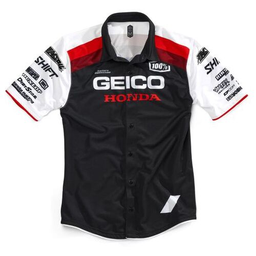 100% Geico Honda Approach Pit Team Motorcycle Shirt - Black 