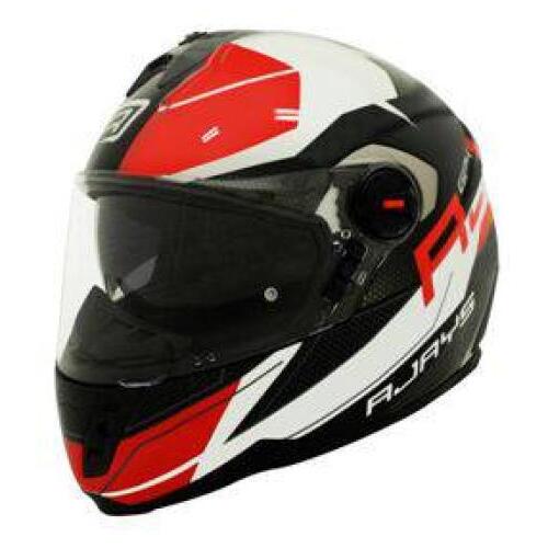 Rjays Gp4 TSS Pilot Motorcycle Helmet Gloss White/Black/Fluro Red (Medium)