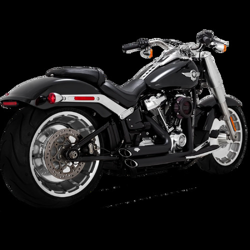 Vance  and Hines  Shortshots Staggered Black Softail 18-22 (Fits: Fatboy + Breakout + Fxdr)